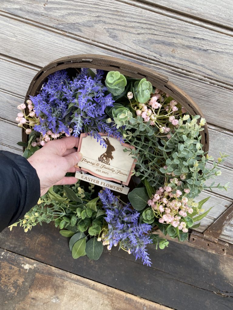 Tobacco tray wreath for Easter florals DIY inspiration.