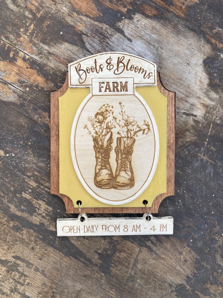 Jen Bell's Holly Hills Lane Spring Tiered Tray Decor Boots and Bloom Sign